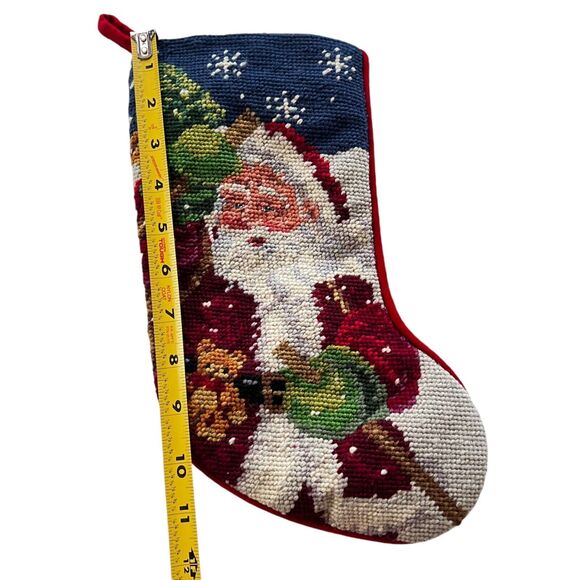 Vtg 1991 Imperial Elegance Wool Needlepoint Santa Christmas Stocking 12" Velvet - Picture 7 of 7